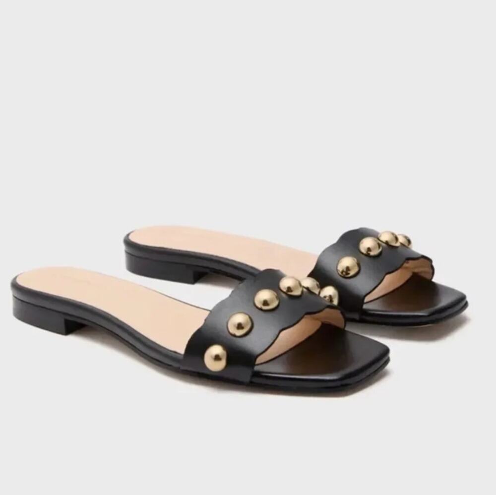 Tuckernuck Brooke Slide Sandals 8 NWT Black Stud Travel Resort Quiet Luxury